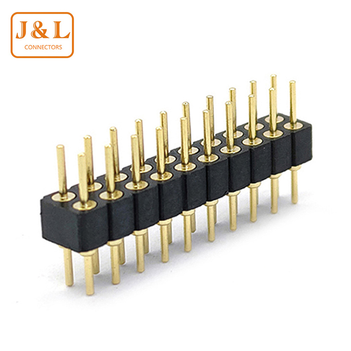 2.00mm Pitch 2*10P Dual Row DIP 180° Gold-Plated Machined Pin Header H2.80 L10.00