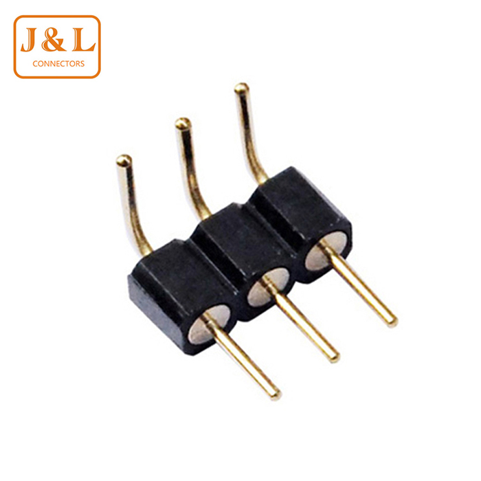 2.0mm Pitch 1*3P Single Row Right Angle 90° Gold-Plated Machined Pin Header