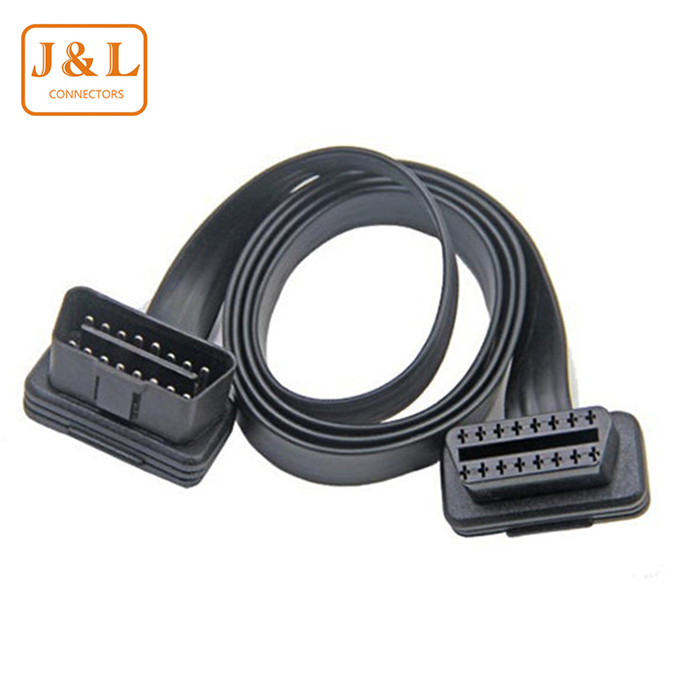 OBDII 16P One Split Two Flat Extension Cable of Automobile Transfer 30cm