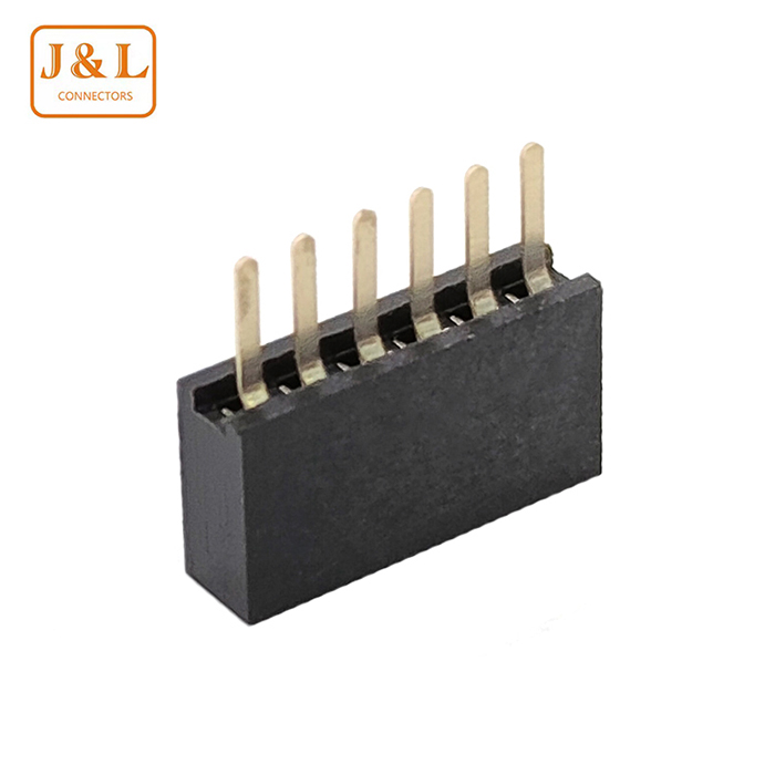 2.0mm Pitch 1*6P Single Row DIP 180° Gold-Plated Female Socket