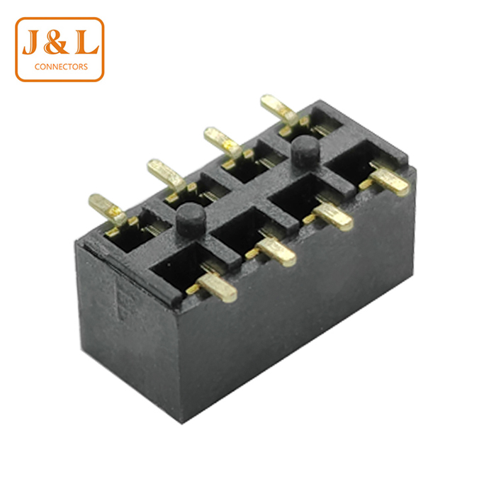 2.54mm Pitch 2*4P Dual Row with Post and Cap SMT 90° Gold-Plated Female Socket